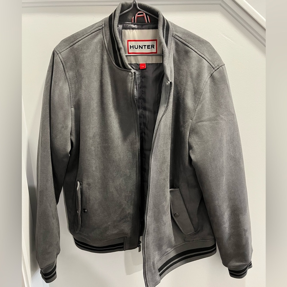 Grey Faux Suede Varsity Bomber